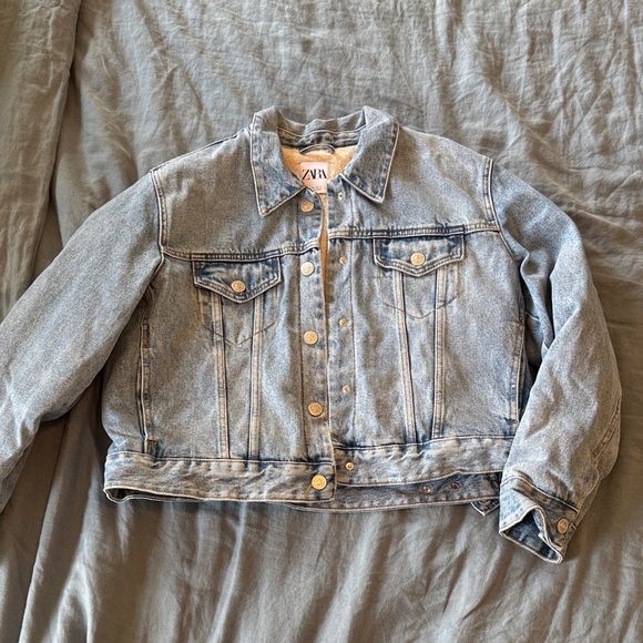 Zara Classic Blue Denim Sherpa Jacket - Picture 1 of 3